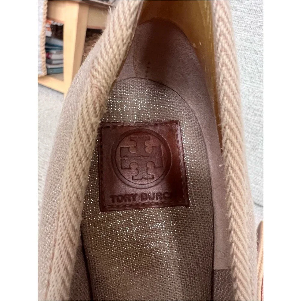 Tory Burch Jackie Canvas Bow Peep Toe Espadrille Wedges